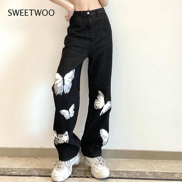 women's jeans 2021 summer women loose butterfly print high waist straight black fashion streetwear, Blue
women's jeans 2021 summer women loose butterfly print high waist straight black fashion streetwear, Blue