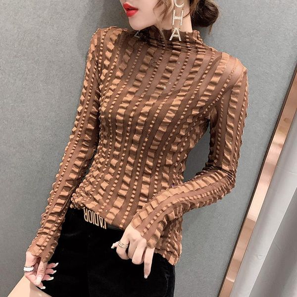 women's t-shirt #5601 black red green brown see through t shirt for women long sleeved turtleneck shirts female pleated slim, White
women's t-shirt #5601 black red green brown see through t shirt for women long sleeved turtleneck shirts female pleated slim, White