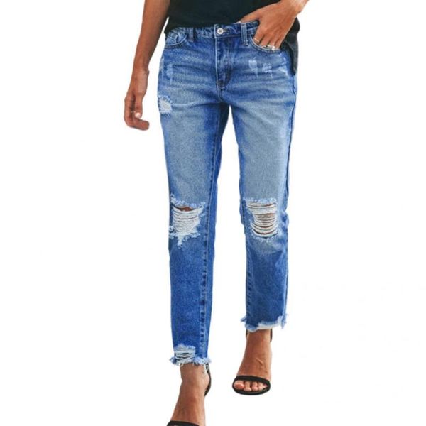 women's jeans lady casual solid color distressed trousers women denim pants for school, Blue
women's jeans lady casual solid color distressed trousers women denim pants for school, Blue