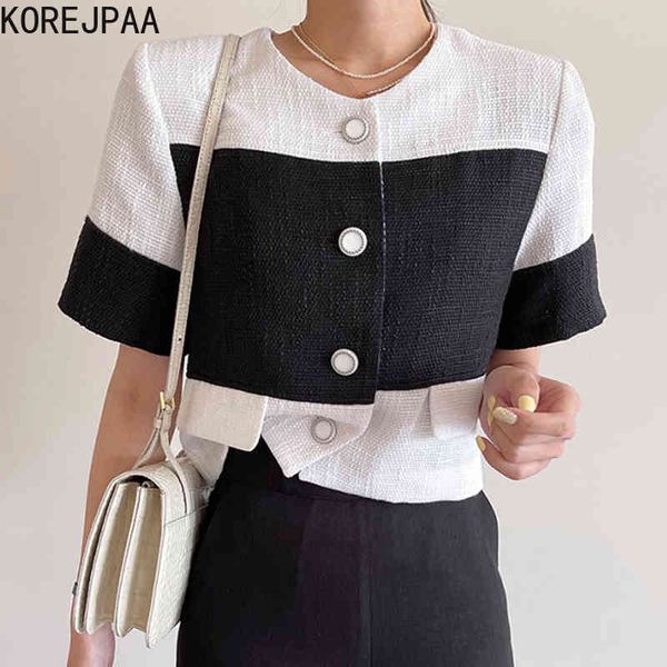women jackets summer korean chic ladies retro temperament round neck contrast stitching loose short-sleeved coat 210514, Black;brown
women jackets summer korean chic ladies retro temperament round neck contrast stitching loose short-sleeved coat 210514, Black;brown