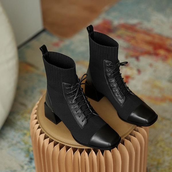 boots autumn and winter products first layer cowhide genuine leather thick heel square toe sock short women's shoes, Black
boots autumn and winter products first layer cowhide genuine leather thick heel square toe sock short women's shoes, Black