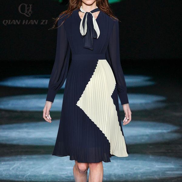 casual dresses qian han zi designer fashion summer women's dress bow scarf collar vintage white and blue pleated, Black;gray
casual dresses qian han zi designer fashion summer women's dress bow scarf collar vintage white and blue pleated, Black;gray