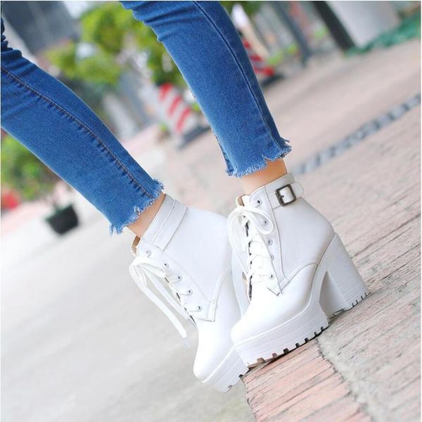 boots autumn women round toe buckle shoes high heel fashion plus size square heels lacing 3 colors 34-43, Black 
boots autumn women round toe buckle shoes high heel fashion plus size square heels lacing 3 colors 34-43, Black