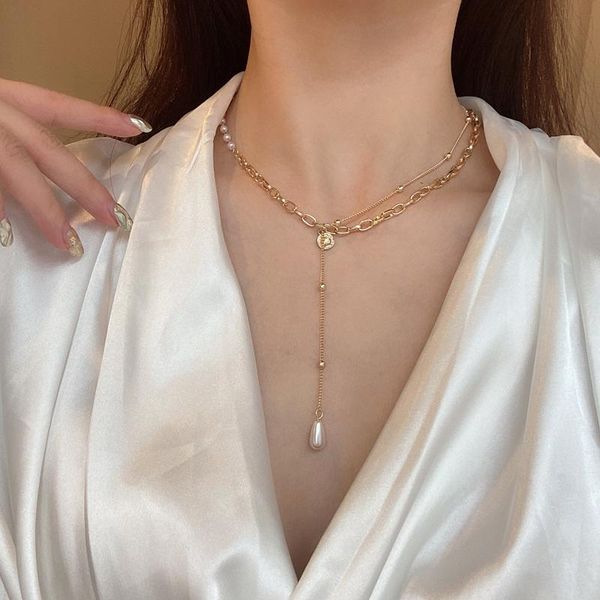 chains 2021 trendy design sense pearl chain stitching necklace simple graceful drop shape pendant clavicle, Silver
chains 2021 trendy design sense pearl chain stitching necklace simple graceful drop shape pendant clavicle, Silver