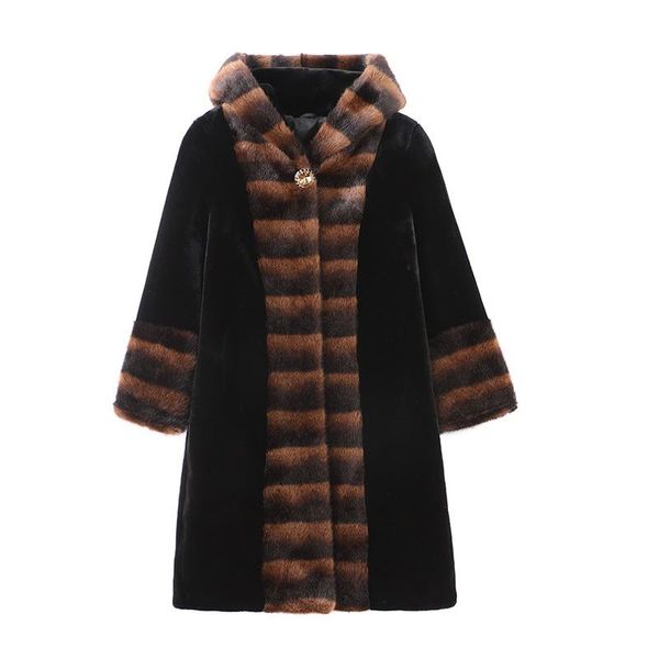 women's fur & faux black imitation long coat 2021 winter korea striped jacket mink velvet elegant slim commuter warm thick hooded women
women's fur & faux black imitation long coat 2021 winter korea striped jacket mink velvet elegant slim commuter warm thick hooded women