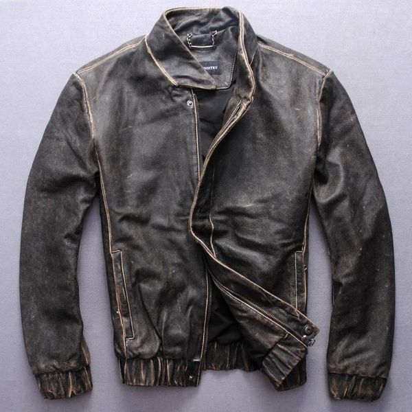 men's leather & faux vintage genuine hand make double color slim fit sheepskin wind jacket real cowskin fashion coat men, Black
men's leather & faux vintage genuine hand make double color slim fit sheepskin wind jacket real cowskin fashion coat men, Black