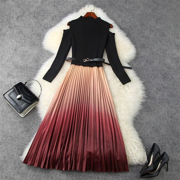 female fashion design mode off the shoulder gradient impression sliced with knitted sweater dress, Black;gray
female fashion design mode off the shoulder gradient impression sliced with knitted sweater dress, Black;gray