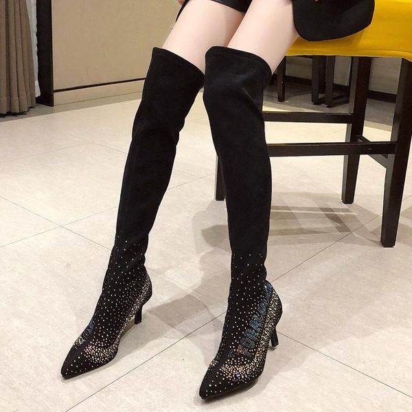boots rimocy fashion colorful rhinestone med heel long women pointed toe over the knee botas stretch slip on booties mujer, Black
boots rimocy fashion colorful rhinestone med heel long women pointed toe over the knee botas stretch slip on booties mujer, Black