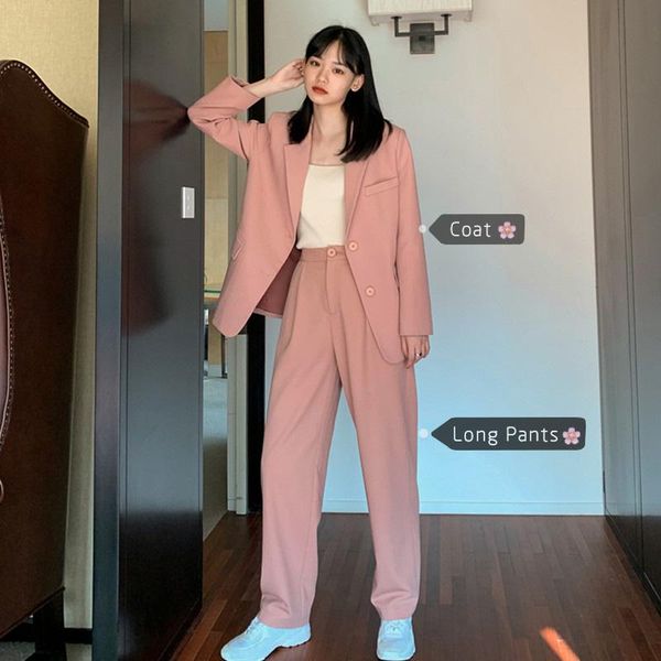 trousers women suit notched long casual jacket blazer female+button wide leg pant 2 piece 2021 womens autumn spring pink outfits women', White;black
trousers women suit notched long casual jacket blazer female+button wide leg pant 2 piece 2021 womens autumn spring pink outfits women', White;black