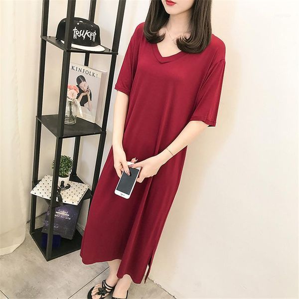women's sleepwear summer nightdress 2021 fashion lazy wind short sleeve long dress plus size elegant nightgown home service1, Black;red
women's sleepwear summer nightdress 2021 fashion lazy wind short sleeve long dress plus size elegant nightgown home service1, Black;red