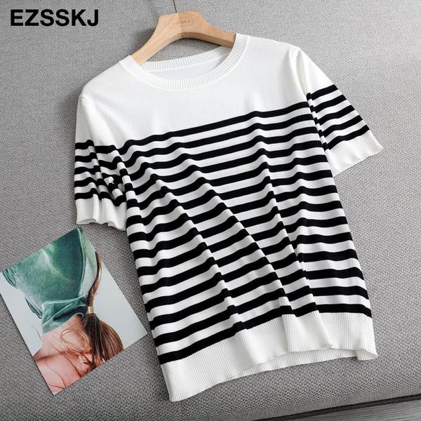 knit stripe summer o-neck women's t-shirt casual loose basic short sleeve bottom female, White
knit stripe summer o-neck women's t-shirt casual loose basic short sleeve bottom female, White