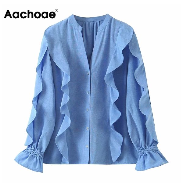 aachoae women chic blue ruffles blouses shirts flare long sleeve office wear shirt elegant v neck ladies blouse 210413, White
aachoae women chic blue ruffles blouses shirts flare long sleeve office wear shirt elegant v neck ladies blouse 210413, White