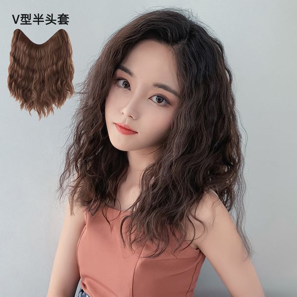 wig wool u-shaped women's middle and one piece hair transfer long curl half head cover highlights big, Black
wig wool u-shaped women's middle and one piece hair transfer long curl half head cover highlights big, Black