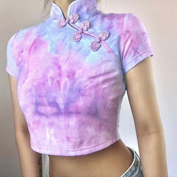 women's t-shirt women retro tie dye print t-shirts wrapped cropped elegant casual short sleeve chinese style summer high-cut neck outer, White
women's t-shirt women retro tie dye print t-shirts wrapped cropped elegant casual short sleeve chinese style summer high-cut neck outer, White