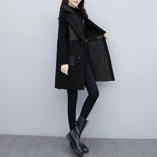 women's vests winter warm lamb fur vest women fashion drawstring big pockets waistcoat colete feminino sleeveless pu leather chic coats, Black;white
women's vests winter warm lamb fur vest women fashion drawstring big pockets waistcoat colete feminino sleeveless pu leather chic coats, Black;white
