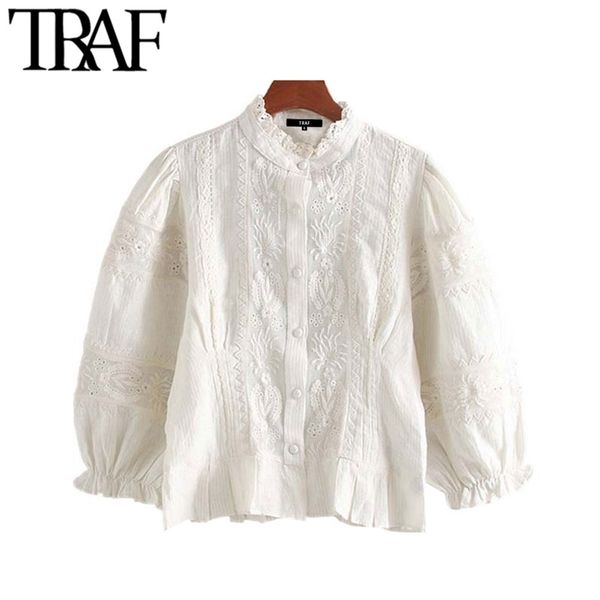 women vintage sweet hollow out embroidery blouses fashion ruffled collar three quarter sleeve female shirts blusa chic 210507, White
women vintage sweet hollow out embroidery blouses fashion ruffled collar three quarter sleeve female shirts blusa chic 210507, White