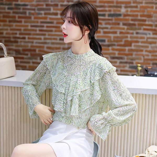 women's blouses & shirts spring and autumn round neck flared sleeve ruffle loose floral chiffon shirt korean long printed blouse, White
women's blouses & shirts spring and autumn round neck flared sleeve ruffle loose floral chiffon shirt korean long printed blouse, White