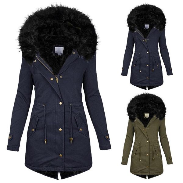 women's wool & blends winter long warm thick leather trench coat jacket outwear fur' lined with faux fur collar hood, Black
women's wool & blends winter long warm thick leather trench coat jacket outwear fur' lined with faux fur collar hood, Black