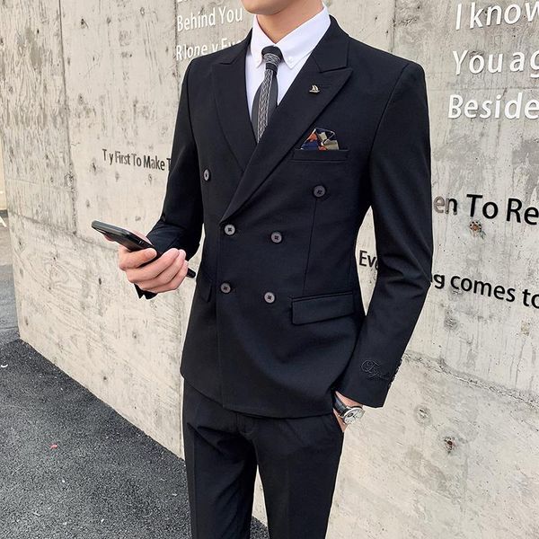 men's suits & blazers (jacket+panst) fashionable double breasted suit set business 2 sets class social wedding, White;black
men's suits & blazers (jacket+panst) fashionable double breasted suit set business 2 sets class social wedding, White;black