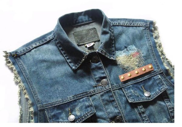 

men's vests mens moto biker badges rivet embroidery star eagle patch motorcycle club denim vest distressed punk 5xl, Black;white