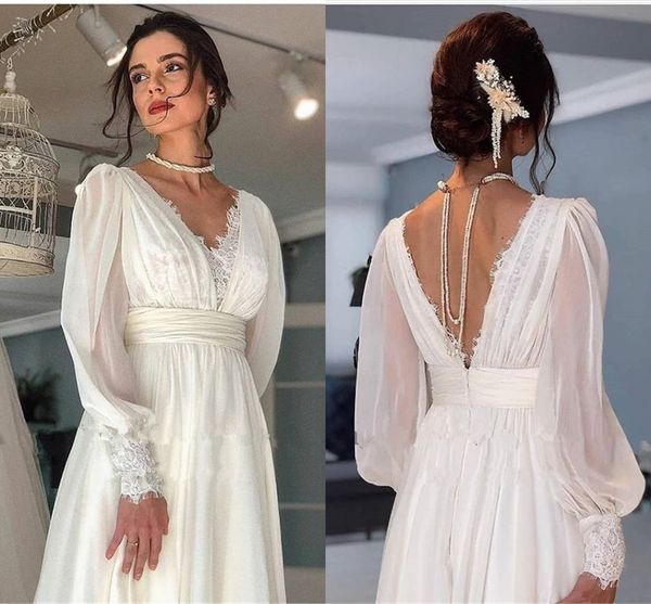 royal designer v neck back wedding dresses bridal gown boho lace and applique long illusion sleeves chiffon beach reception dress, White
royal designer v neck back wedding dresses bridal gown boho lace and applique long illusion sleeves chiffon beach reception dress, White