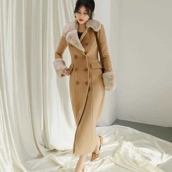 women wool coat double breasted high street turn-down collar female outwear khaki long coats 210625, Black
women wool coat double breasted high street turn-down collar female outwear khaki long coats 210625, Black