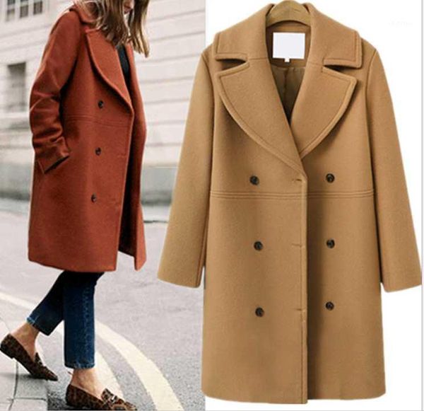 women's wool & blends european and american autumn winter plus size woolen coat double-breasted mid-length windbreaker, Black
women's wool & blends european and american autumn winter plus size woolen coat double-breasted mid-length windbreaker, Black