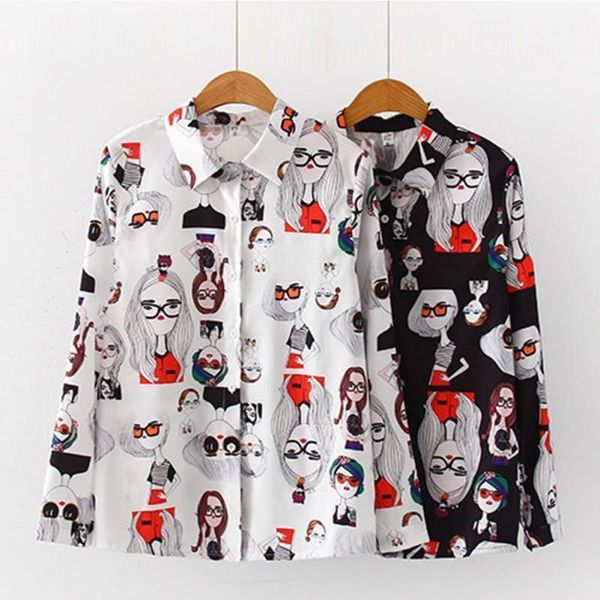 summer women vintage cartoon print lapel shirt loose single-breasted long sleeve sun protection blouse chiffon blouses, White
summer women vintage cartoon print lapel shirt loose single-breasted long sleeve sun protection blouse chiffon blouses, White