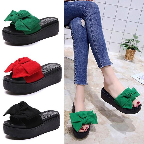 slippers lihuamao women high heel platform wedges butterfly knot outdoor casual, Black 
slippers lihuamao women high heel platform wedges butterfly knot outdoor casual, Black