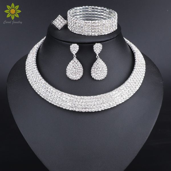crystal bridal jewelry sets silver plated rhinestone necklace earrings bracelet ring wedding engagement jewelry sets for women, Slivery;golden
crystal bridal jewelry sets silver plated rhinestone necklace earrings bracelet ring wedding engagement jewelry sets for women, Slivery;golden