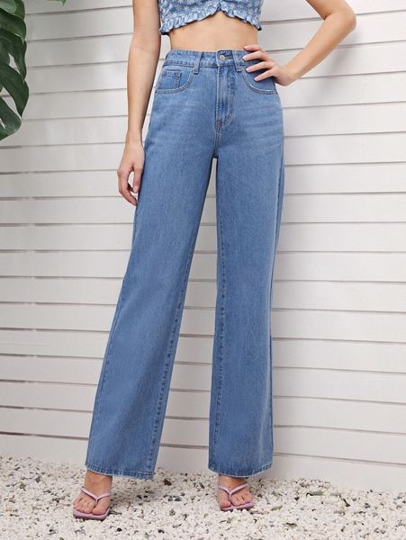 high waist straight leg jeans d8xz#, Blue
high waist straight leg jeans d8xz#, Blue