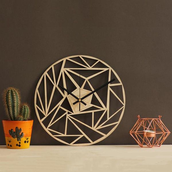 wall clocks modern fashion creative geometric pattern clock art decoration watch quartz wooden