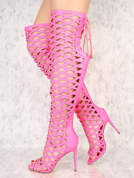 boots neon pink caged roman long back lace up zipper closure fashion women shoes peep toe stiletto over the knee, Black
boots neon pink caged roman long back lace up zipper closure fashion women shoes peep toe stiletto over the knee, Black