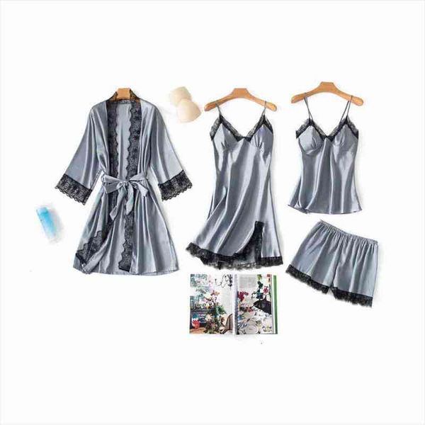 lace solid color long sleeve womens sleepwears night robe v neck sleeveless dress pants 4pc nightwear set pink gray, Black;red
lace solid color long sleeve womens sleepwears night robe v neck sleeveless dress pants 4pc nightwear set pink gray, Black;red