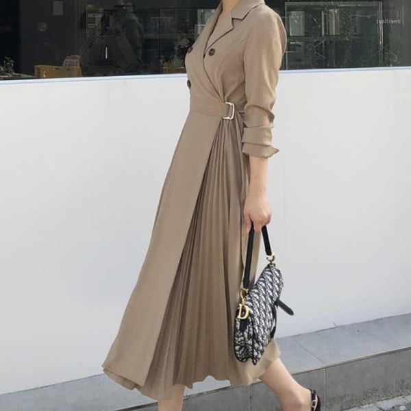 casual dresses 2021 spring autumn double breasted ol pleated dress women notched slim high waist office bottoming, Black;gray
casual dresses 2021 spring autumn double breasted ol pleated dress women notched slim high waist office bottoming, Black;gray