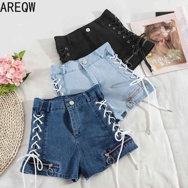 f083 student korean denim shorts women's summer bandage high waist versatile trend show thin tight pants 210507, White;black
f083 student korean denim shorts women's summer bandage high waist versatile trend show thin tight pants 210507, White;black