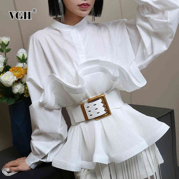 vgh elegant patchwork ruffle ruched shirt for women stand collar lantern long sleeve sashes casual blouse female fashion new 210421, White
vgh elegant patchwork ruffle ruched shirt for women stand collar lantern long sleeve sashes casual blouse female fashion new 210421, White