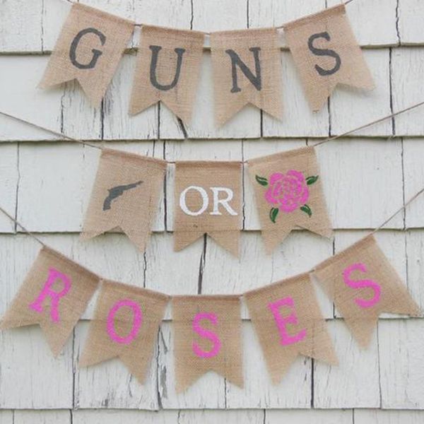 party decoration gender reveal burlap banner,guns or roses reveal, guns baby shower banner, decor
party decoration gender reveal burlap banner,guns or roses reveal, guns baby shower banner, decor