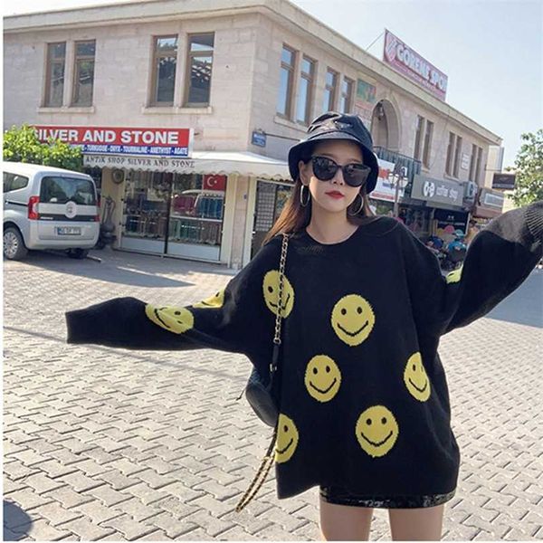 autumn and winter smiley face sweater women's mid-length coat female students korean loose bottoming knitted shirt 211018, White;black
autumn and winter smiley face sweater women's mid-length coat female students korean loose bottoming knitted shirt 211018, White;black