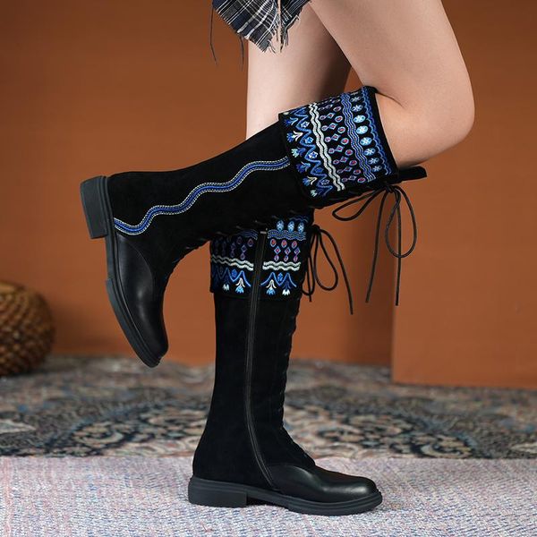 boots women winter wedding bohemian embroidery knee-high genuine leather cow suede fashion warm shoes, Black
boots women winter wedding bohemian embroidery knee-high genuine leather cow suede fashion warm shoes, Black