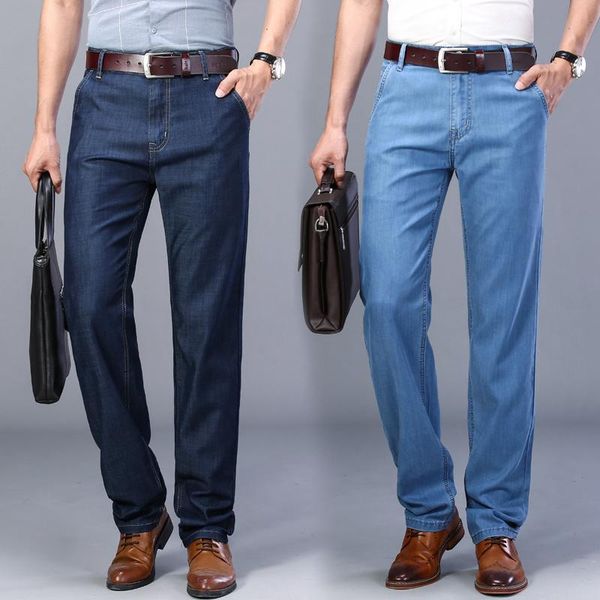 men's jeans shzq summer men's thin tencel business casual elastic comfort straight denim pants male brand trouse, Blue
men's jeans shzq summer men's thin tencel business casual elastic comfort straight denim pants male brand trouse, Blue