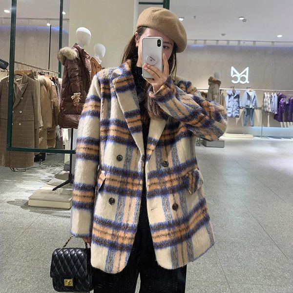 women's wool & blends autumn winter woolen blazer coat for women 2021 double breasted plaid loose overcoat retro brand suit jacket fema, Black
women's wool & blends autumn winter woolen blazer coat for women 2021 double breasted plaid loose overcoat retro brand suit jacket fema, Black