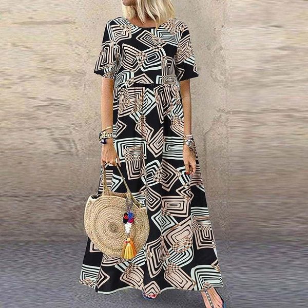 party dresses bohemian women geometric printed summer maxi sundress vintage short sleeve beach vestiso robe femme long dress, White;black
party dresses bohemian women geometric printed summer maxi sundress vintage short sleeve beach vestiso robe femme long dress, White;black