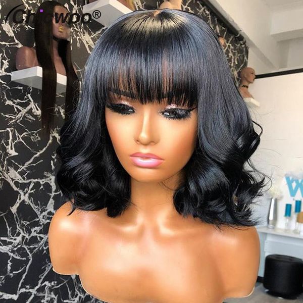 short bob 360 lace frontal wig with bangs brazilian wavy wigs for women 13x4 front human hair, Black;brown
short bob 360 lace frontal wig with bangs brazilian wavy wigs for women 13x4 front human hair, Black;brown