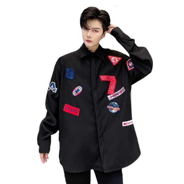 men's casual shirts patch embroidery streetwear fashion loose long sleeve cardigan man black white shirt givi, White;black
men's casual shirts patch embroidery streetwear fashion loose long sleeve cardigan man black white shirt givi, White;black