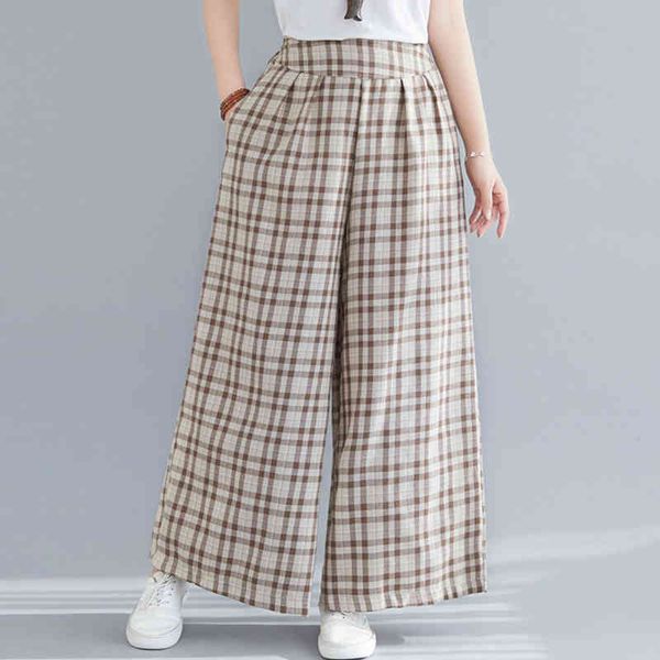 johnature spring women wide leg pants plaid casual elastic waist loose all-match cotton linen plus size pants 210521, Black;white
johnature spring women wide leg pants plaid casual elastic waist loose all-match cotton linen plus size pants 210521, Black;white