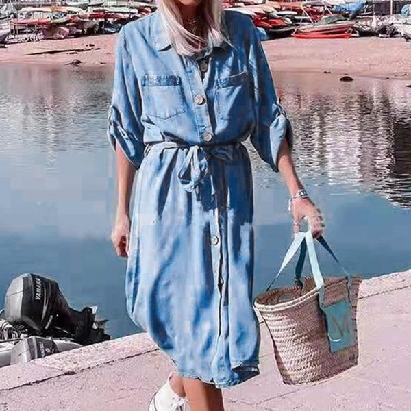 casual dresses women's breasted denim dress with a slim waist and seven points women elegant long sleeve playsuit lady, Black;gray
casual dresses women's breasted denim dress with a slim waist and seven points women elegant long sleeve playsuit lady, Black;gray