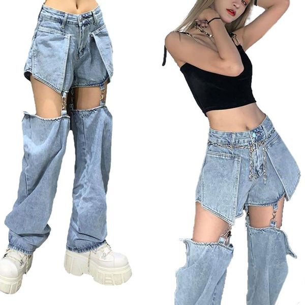 women's jeans summer women fashion personality multifunctional straight-leg pants blue solid color detachable xs/ s/ / l/ xl
women's jeans summer women fashion personality multifunctional straight-leg pants blue solid color detachable xs/ s/ / l/ xl