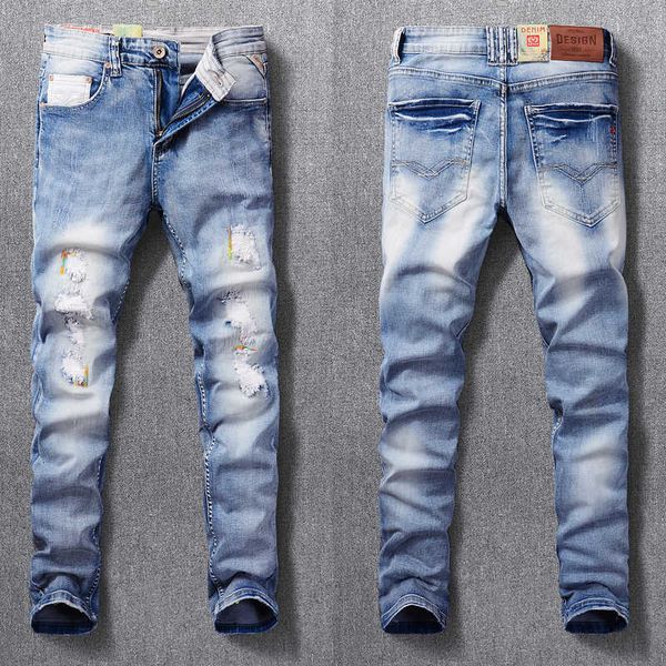 men's jeans streetwear fashion retro light blue destroyed ripped for slim fit hip hop denim punk pants 6kak
men's jeans streetwear fashion retro light blue destroyed ripped for slim fit hip hop denim punk pants 6kak