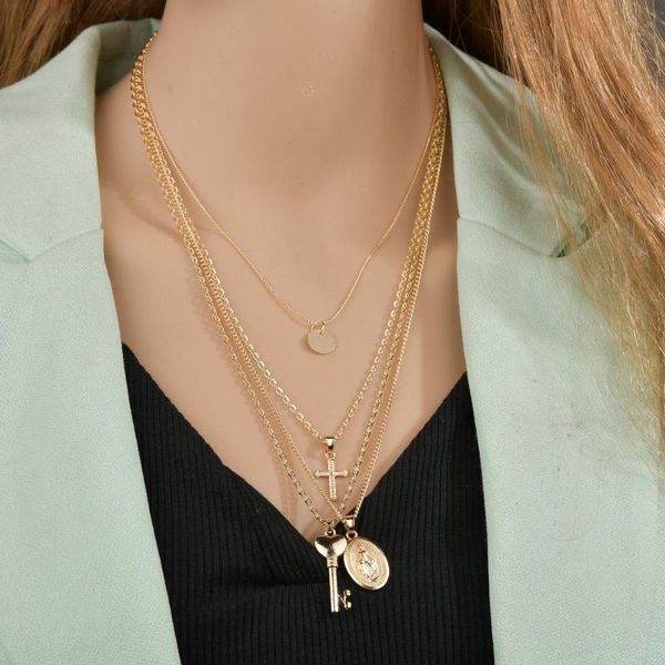 chains modyle bohemian cross key pendant gold necklace set for women virgin mary female fashion valentines day gift jewelry, Silver
chains modyle bohemian cross key pendant gold necklace set for women virgin mary female fashion valentines day gift jewelry, Silver